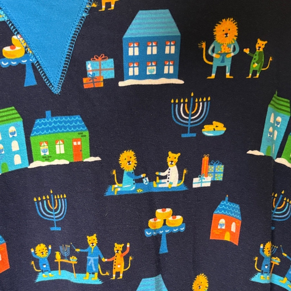 Hanukkah PJs Blue & Black Lion Menorah Long Sleeve Pajama Shirt Sleepwear